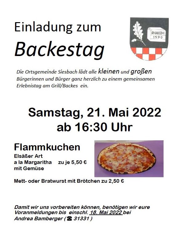 Siesbach Backestag 2022 21.05.22