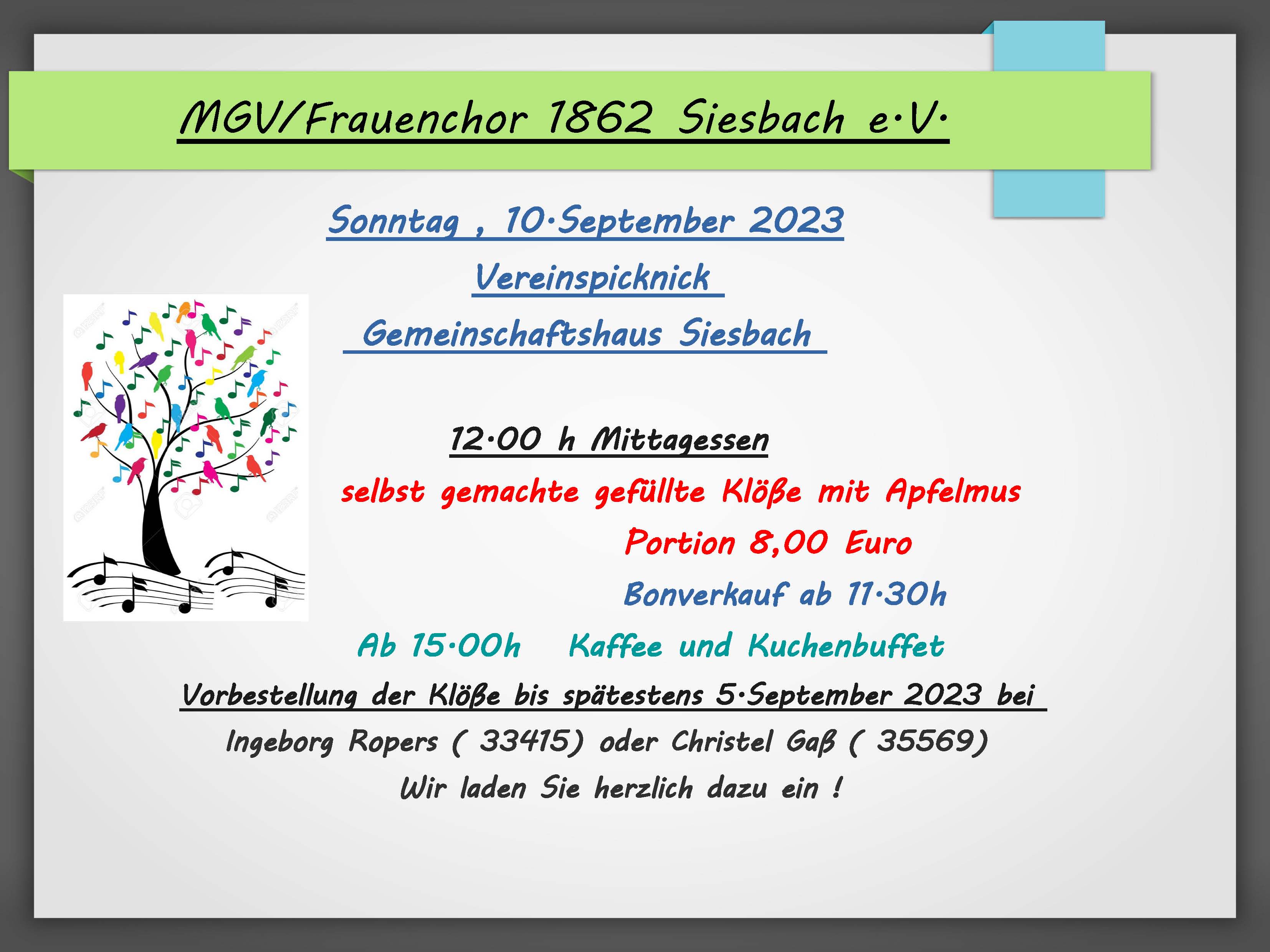Vereinspicknock MGV Frauenchor Siesbach 2023