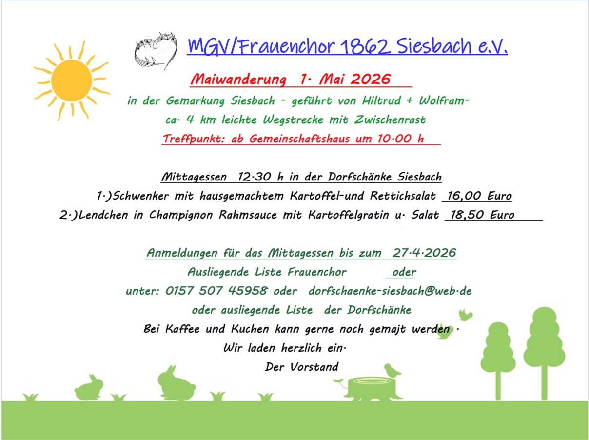 Maiwanderung MGV/Frauenchor Siesbach 2026