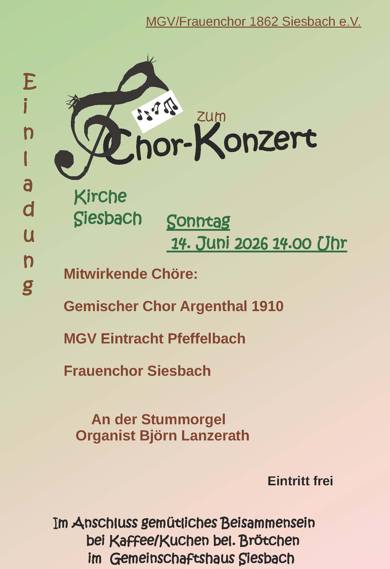 Chorkonzert Kirche Siesbach 14.06.2026